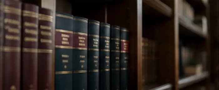 Ouvrages reliés dans une bibliothèque.
